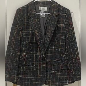 Anthropologie BB Dakota Wool Blend Colorful Dotted Stitch Gray Blazer 10 NWOT